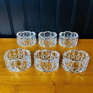 6 Vintage GORHAM Full Lead Crystal KING EDWARD Oval Crown Napkin Rings W Germany